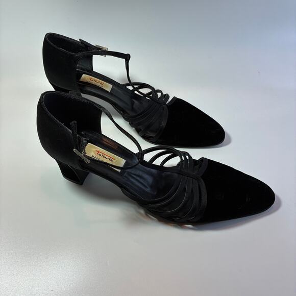 Talbots T-strap Heels 9.5 black velvet and satin Made in Italy Elegant Dressy - Picture 6 of 7